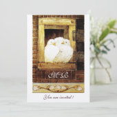 Invitation PIGEONS BLANCS À LA FENÊTRE monogramme champagne (Debout devant)