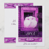 Invitation PIGEONS BLANCS À LA FENÊTRE monogramme glace métal (Devant / Derrière)