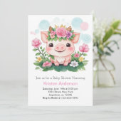 Invitation Piggy mignonne et Baby shower fille Fleur sauvage (Debout devant)