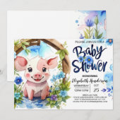 Invitation Piggy Parade Aquarelle Baby shower (Devant / Derrière)