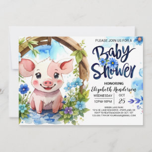 Invitation Piggy Parade Aquarelle Baby shower