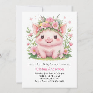 Invitation Piggy rose Whimsical Farm Baby shower fille