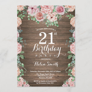 Invitation Pignons rose floral rustique 21e anniversaire