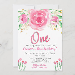 Invitation Pignons roses enchantés Chic Premier Anniversaire