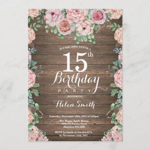 Invitation Pignons roses floraux rustiques 15e anniversaire