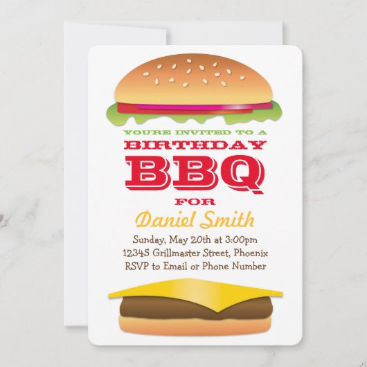 Invitation Pile Cheeseburger BBQ Anniversaire (Devant)