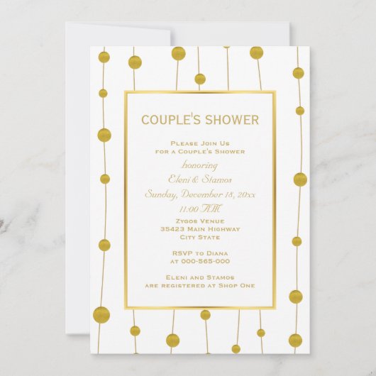 Invitation Pile d'or perles mariage moderne douche couple de (Devant)