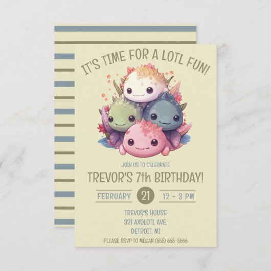 Invitation Pile mignonne d'Axolotls Anniversaire (Devant / Derrière)