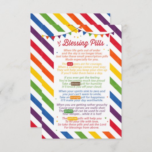 Invitation Pills de bénédiction Poem Enseignant Appréciation  (Devant / Derrière)