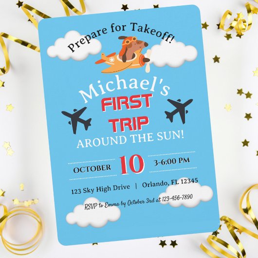 Invitation Pilote de chien pilotant un avion, joyeux annivers