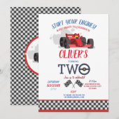 Invitation Pilote de voiture de course Deux piste 2d Annivers (Devant / Derrière)