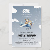 Invitation Pilote d'ours à plan mignon 1er appel d'anniversai (Devant)