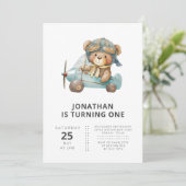 Invitation Pilote Teddy Bear Moderne Simple Anniversaire de e (Debout devant)