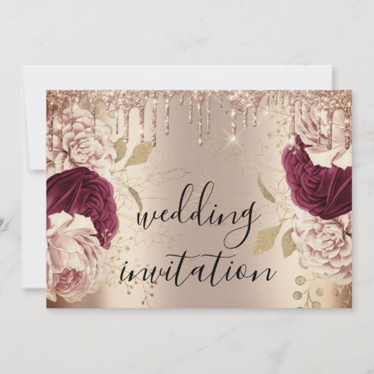 Invitation Pilotes Mariage Marsala Rose Roses or (Devant)