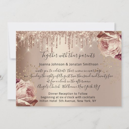 Invitation Pilotes Mariage Marsala Rose Roses or (Dos)