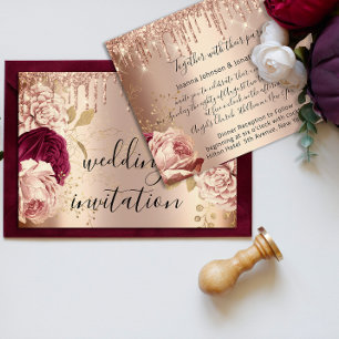 Invitation Pilotes Mariage Marsala Rose Roses or