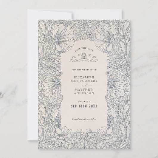 Invitation Pimpernel bleu acier gris William Morris (Devant)