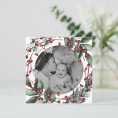 Invitation Pin à couronne rouge de Noël et baies (Debout devant)