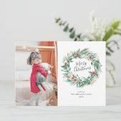 Invitation Pin d'aquarelle et courge de Berry Photo de Noël (Debout devant)