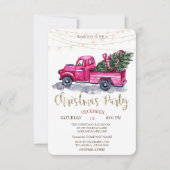 Invitation Pin de camion vert, Fête de Noël en bois lumière (Devant)