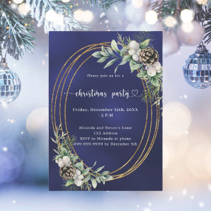 Invitation Pin de cône bleu vert or fête de Noël