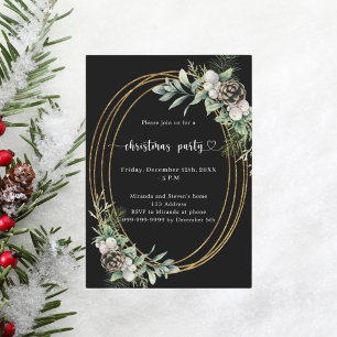 Invitation Pin de cône noir verdure or fête de Noël