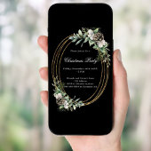 Invitation Pin de cône verdure or noir fête de Noël