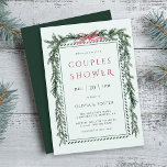 Invitation Pin de Noël Garland Couples Douche Monnaie verte<br><div class="desc">Cette élégante invitation à la douche en couple comprend une guirlande de pin de Noël aquarelle accentuée d'un arc de ruban rouge.</div>