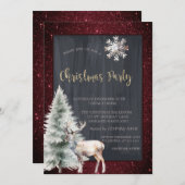 Invitation Pin de rennes Parties scintillant rouge Noël (Devant / Derrière)