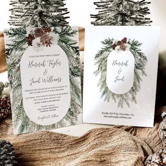Invitation Pin d'hiver blanc Mariage floral avec RSVP