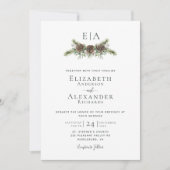 Invitation Pin d'hiver Cône verdure Monogramme Mariage (Devant)