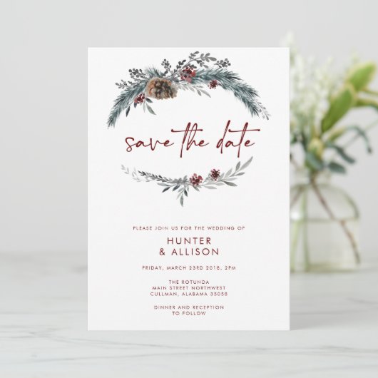 Invitation Pin d'hiver Enregistrer la date (Debout devant)