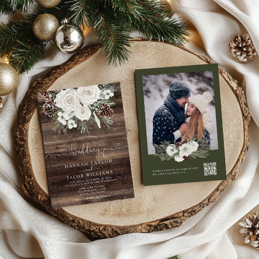 Invitation Pin d'hiver rustique Code QR RSVP Mariage