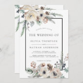 Invitation Pin d'hiver rustique Floral Black Frame Mariage (Devant / Derrière)