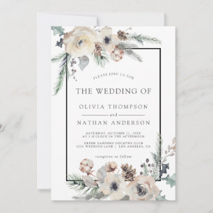 Invitation Pin d'hiver rustique Floral Black Frame Mariage