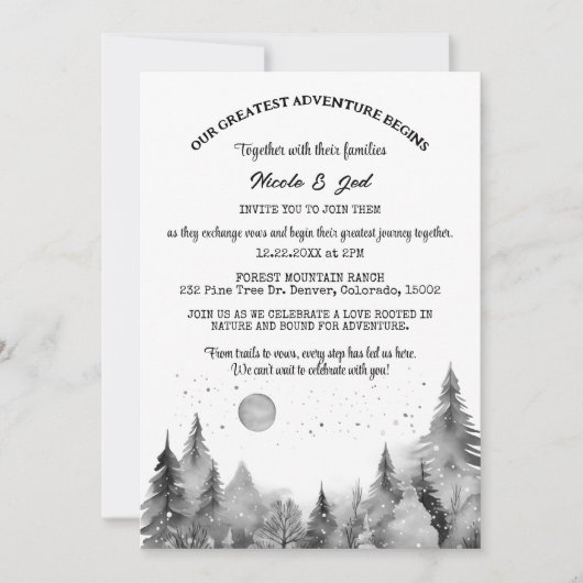Invitation Pin d'hiver rustique neige extérieure Mariage (Devant)