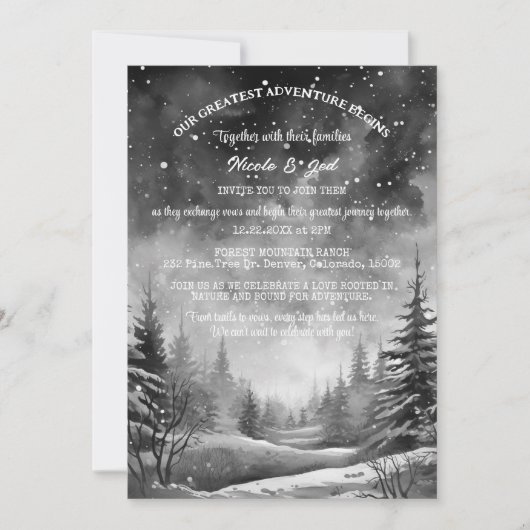 Invitation Pin d'hiver rustique neige extérieure Mariage (Devant)
