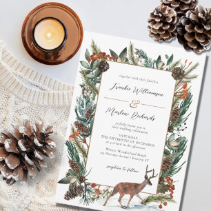 Invitation Pin d'hiver rustique vert vert Mariage À feuillage