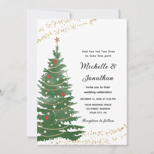 Invitation Pin Festif Noël Arbre étoile Mariage chrétien (Devant)