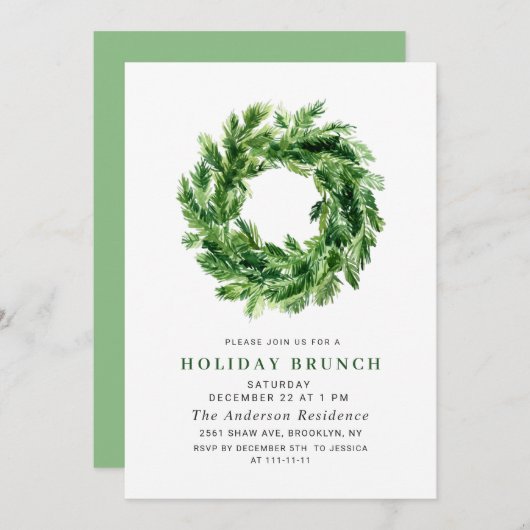 Invitation Pin Festif Wreath NOËL VACANCES BRUNCH (Devant / Derrière)