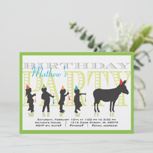 Invitation Pin la queue à l'invitation d'anniversaire d'âne (Debout devant)