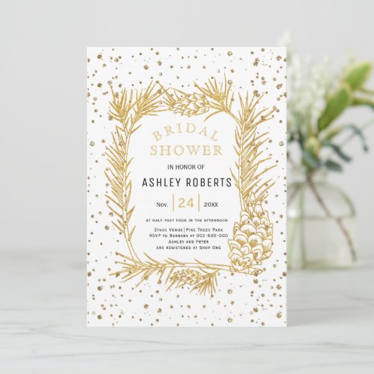 Invitation Pin parties scintillant or, confetti douche nuptia (Debout devant)