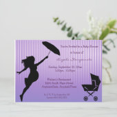 Invitation Pin-Rayée pourpre de baby shower (Debout devant)