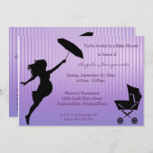Invitation Pin-Rayée pourpre de baby shower (Devant / Derrière)