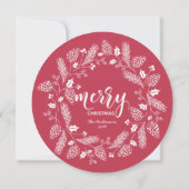 Invitation Pin rouge et vert mignon et couronne de Noël Holly (Dos)