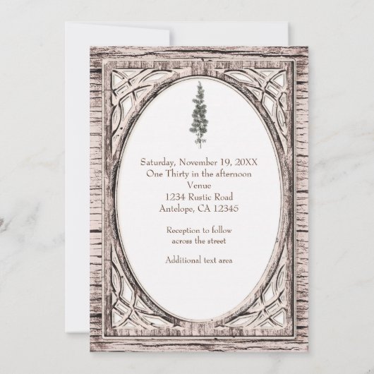 Invitation Pin rustique & Bois blanc Mariage d'hiver (Dos)