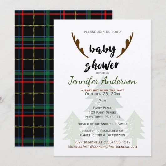 Invitation Pin rustique et Baby shower Antler (Devant / Derrière)