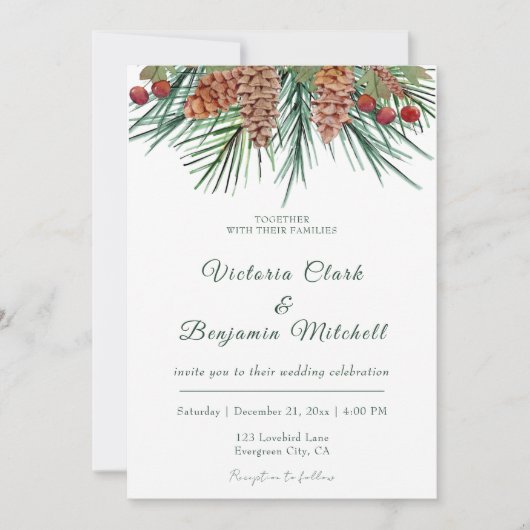 Invitation Pin rustique Verdure Noël Mariage d'hiver (Devant)