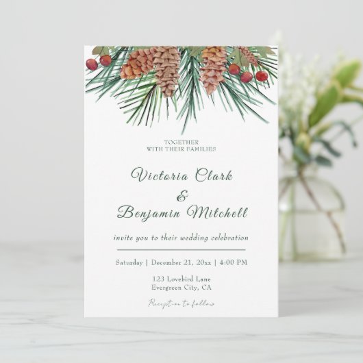 Invitation Pin rustique Verdure Noël Mariage d'hiver (Debout devant)