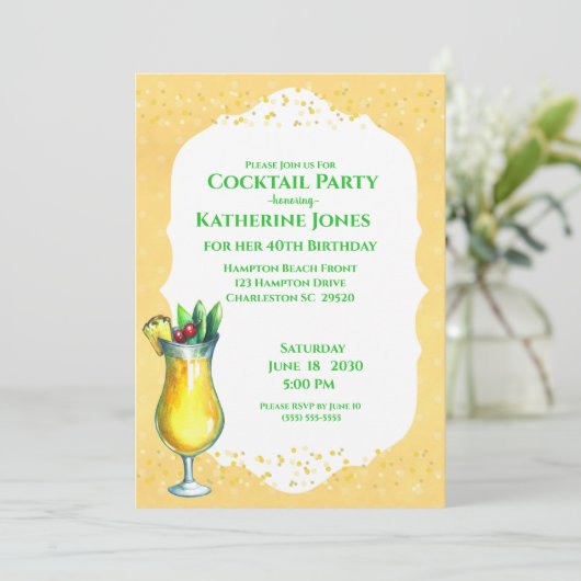 Invitation Pina Jaune Colada Anniversaire Cocktail Party (Debout devant)